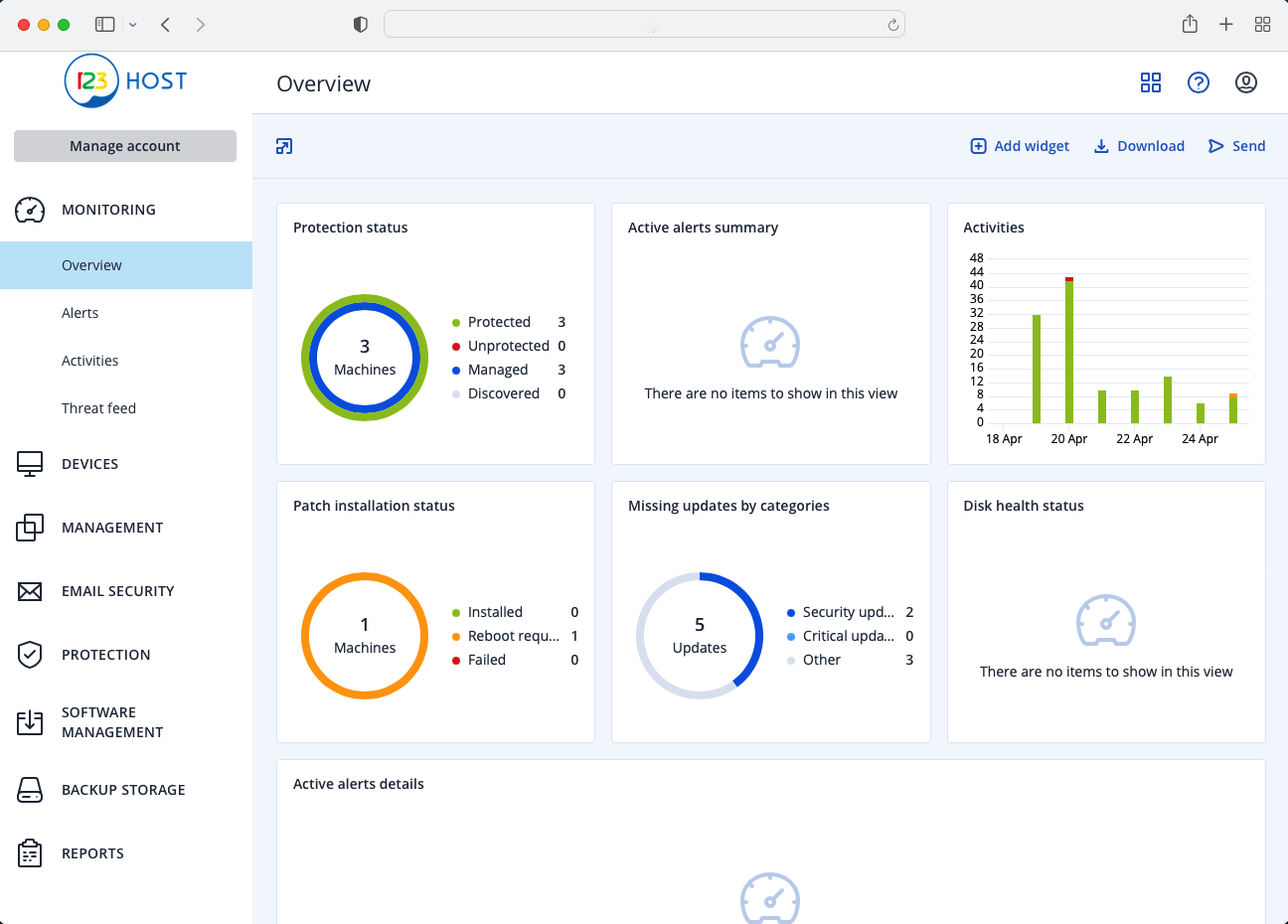 Backup service user dashboard