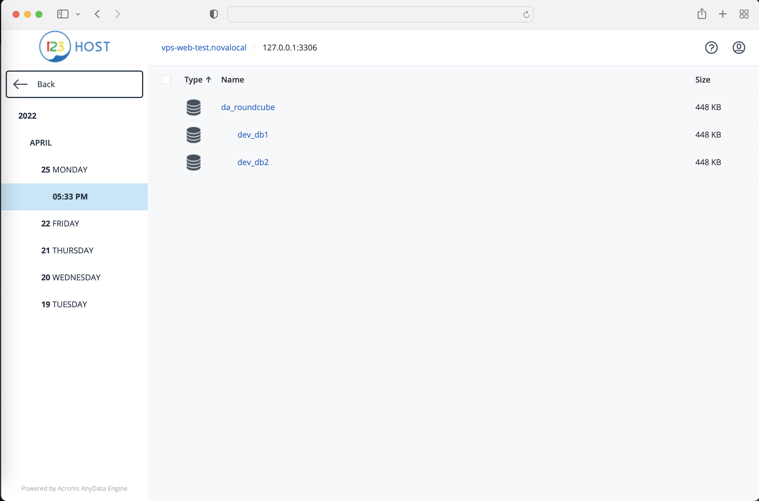Backup service user dashboard