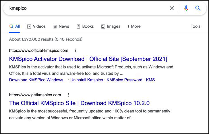 KMSPico được phân phối qua các trang web giả mạo