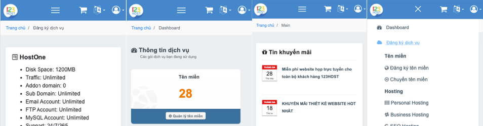 Giao diện mới cho client.123host.vn